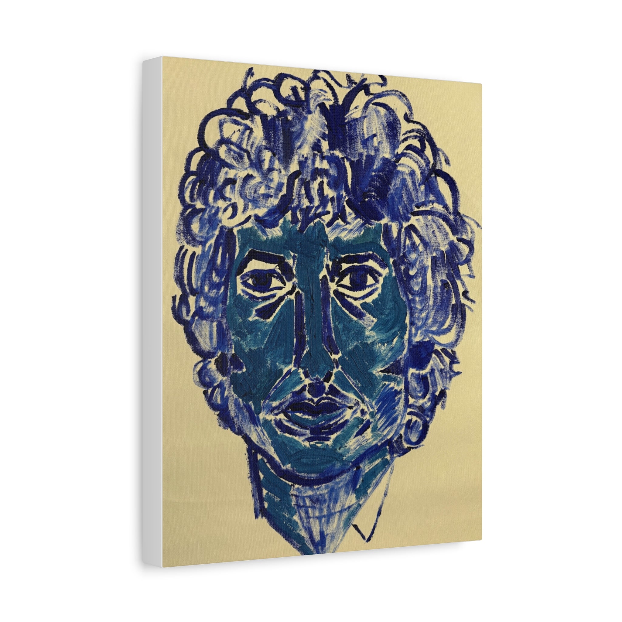 Blue Expressionist Portrait Canvas Print — Matte Stretched Wall Art