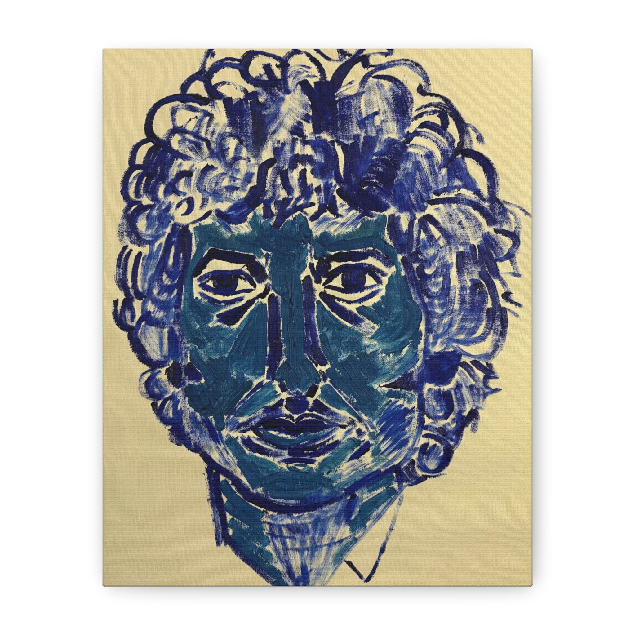 Blue Expressionist Portrait Canvas Print — Matte Stretched Wall Art