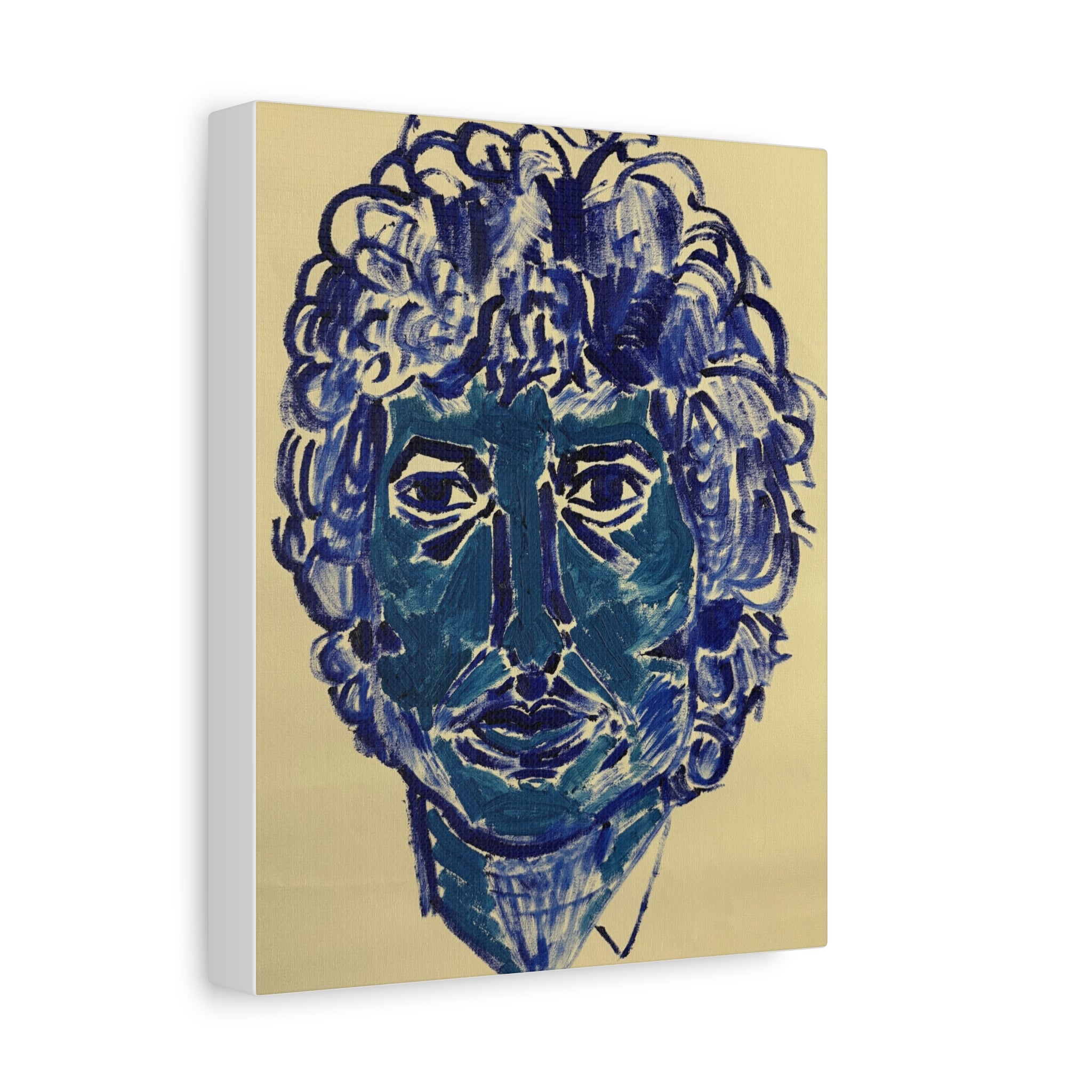 Blue Expressionist Portrait Canvas Print — Matte Stretched Wall Art