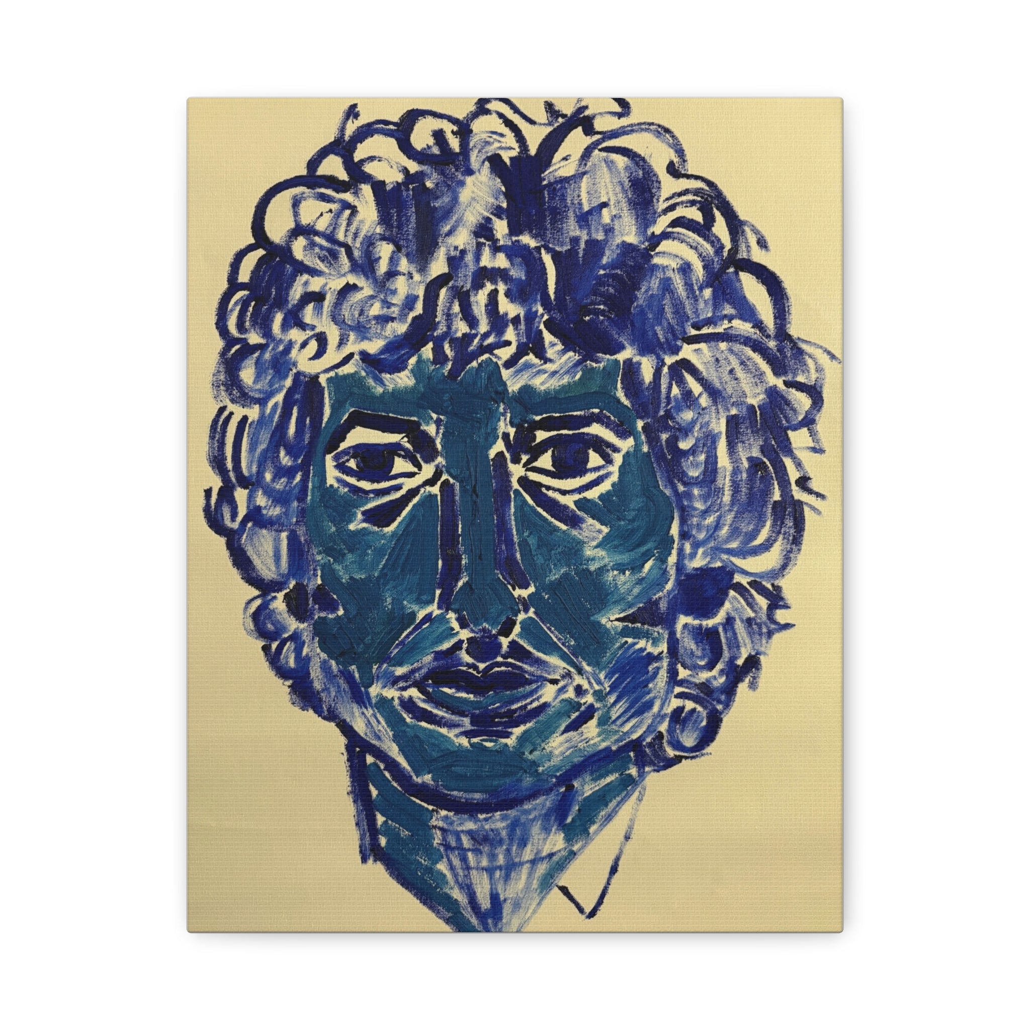 Blue Expressionist Portrait Canvas Print — Matte Stretched Wall Art