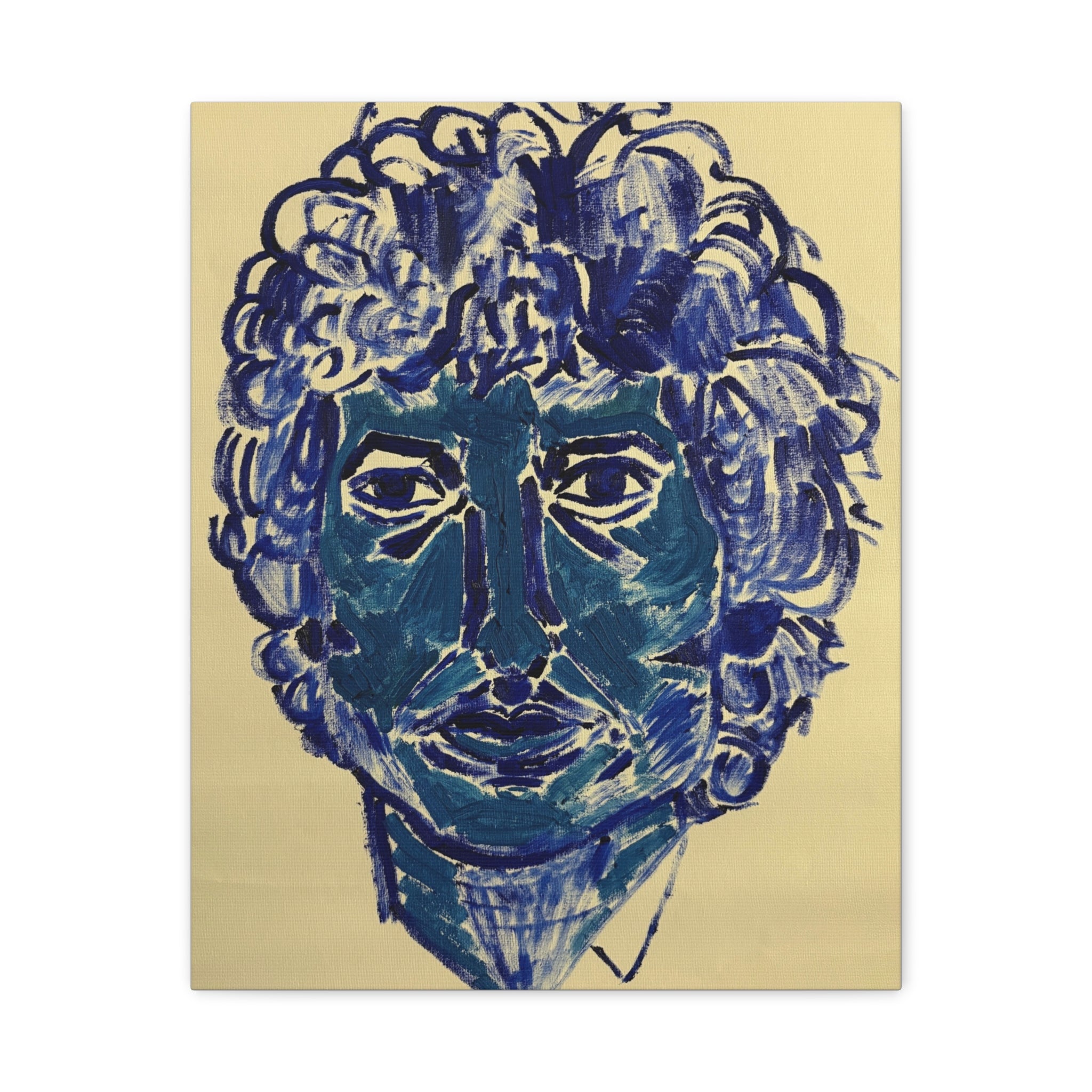 Blue Expressionist Portrait Canvas Print — Matte Stretched Wall Art