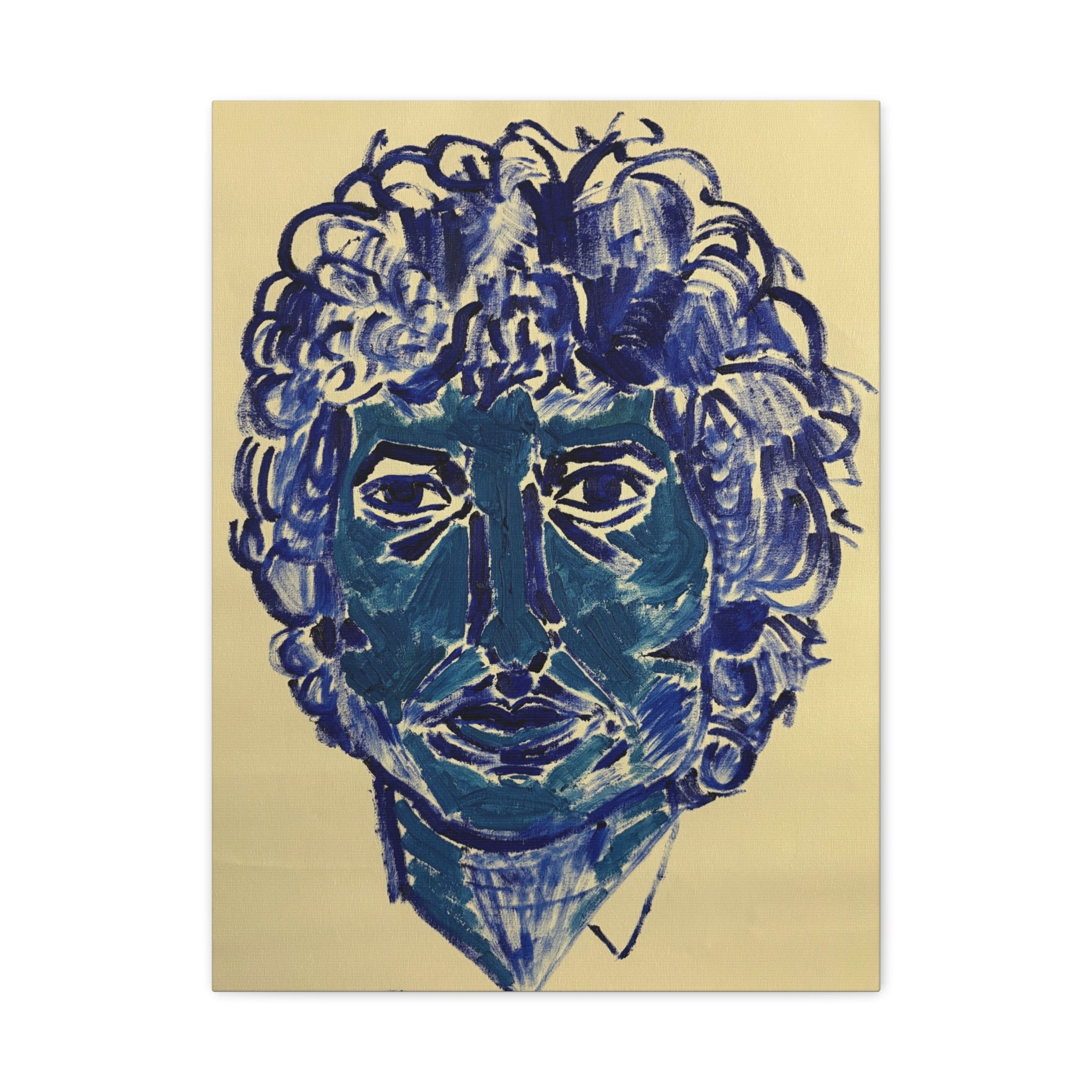 Blue Expressionist Portrait Canvas Print — Matte Stretched Wall Art
